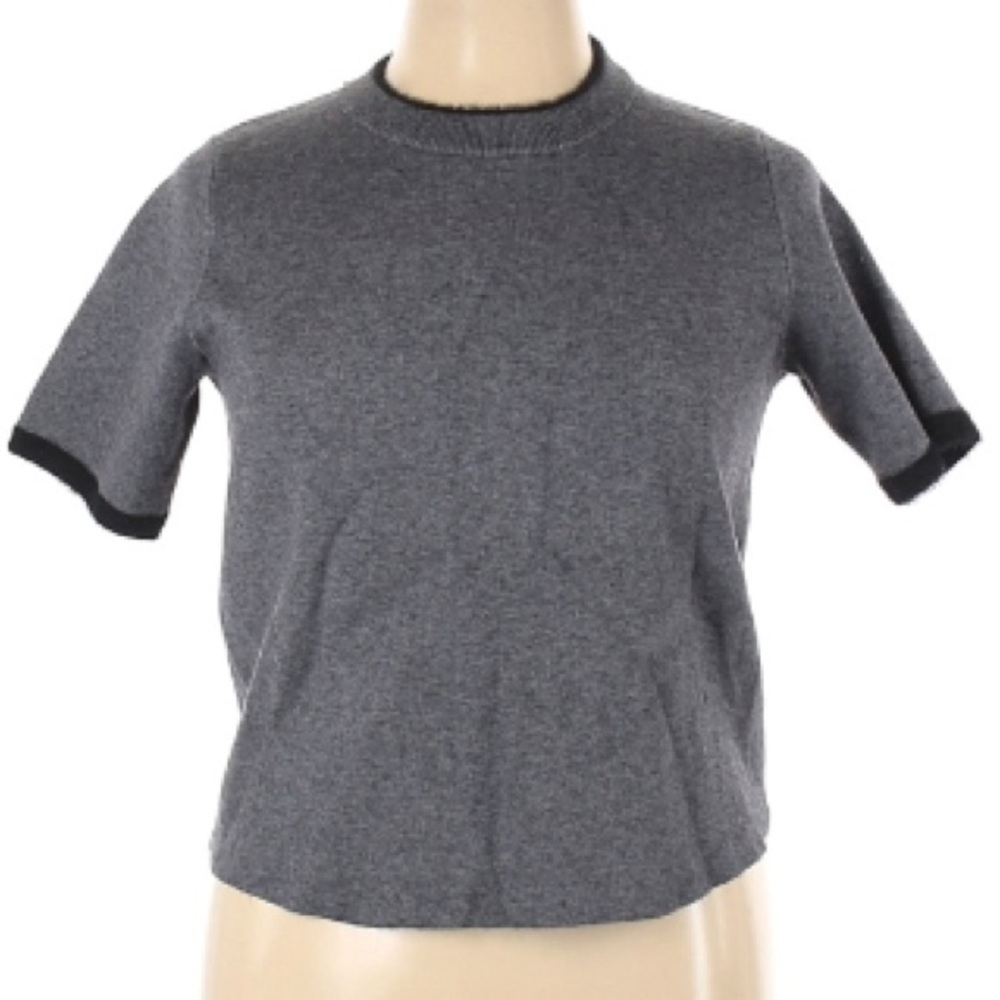 Zara Gray Knit Short Sleeve Sweater XL | Ribbed Trim | Office Casual